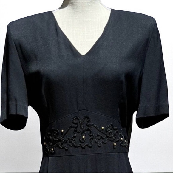 NEW (w/tag) VINTAGE Black Julian Taylor Big Shoulder Midi Dress 14 - Picture 2 of 12